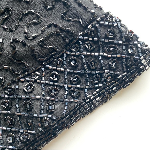 BRILLIANTE BY J.A. Vintage Black Beads Embroidered Silk Maxi Evening Gown Size S - Picture 7 of 15